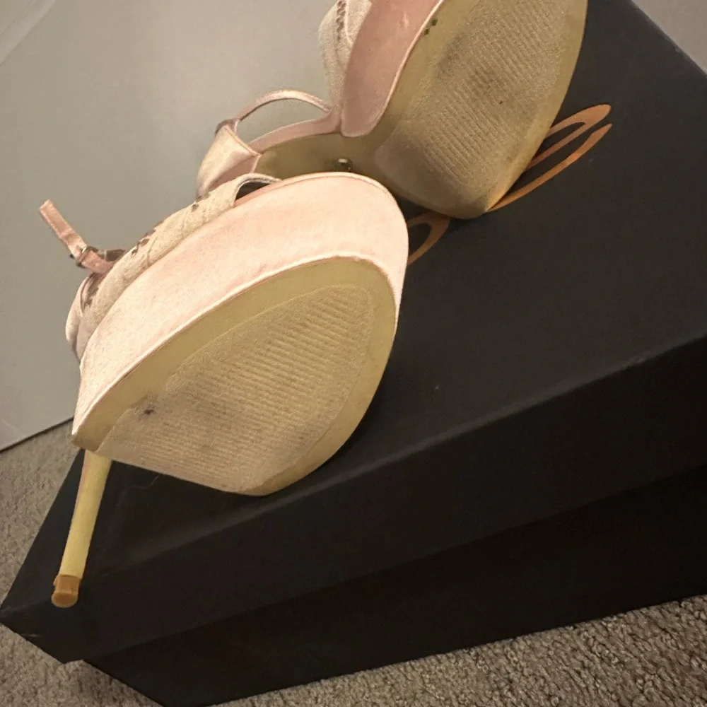 bebe Blush Pink Platform Peep-Toe Ankle Strap Heels